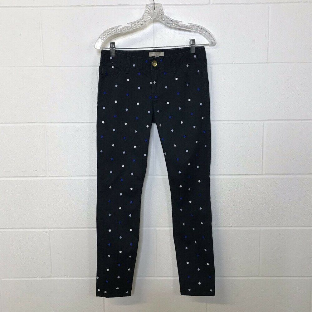 Banana Republic Polka Dot Embroidered Skinny Pencil Leg Black Pants 25